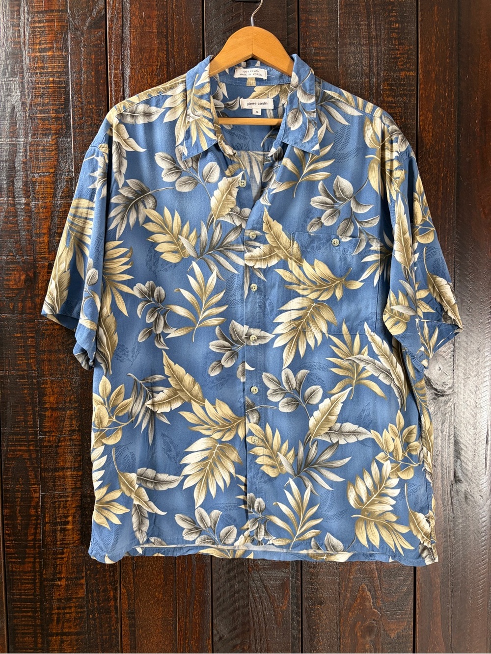 Pierre Cardin Blue Floral Short-Sleeve Button-Down Shirt XL